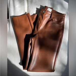 Aritzia Wilfred Melina Faux Leather Pant, Cognac, Size 0